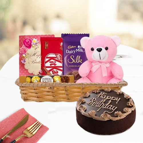Order Basket of Birthday Gifts N Chocolate Cake
