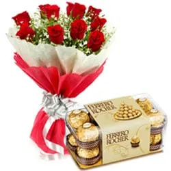 Radiant Roses Bouquet with Ferrero Rocher