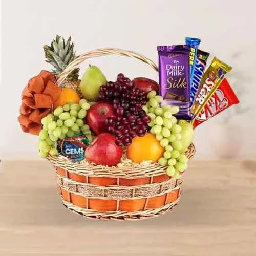 Seasonal Fruit Gift Basket with Zesty Chocolates