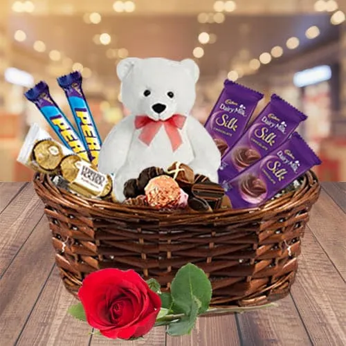 Shop for Chocolate Gift Basket with Rose N Teddy