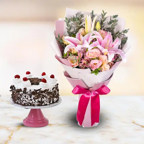 Deliver Mixed Flowers Bouquet with Black Forest Cake