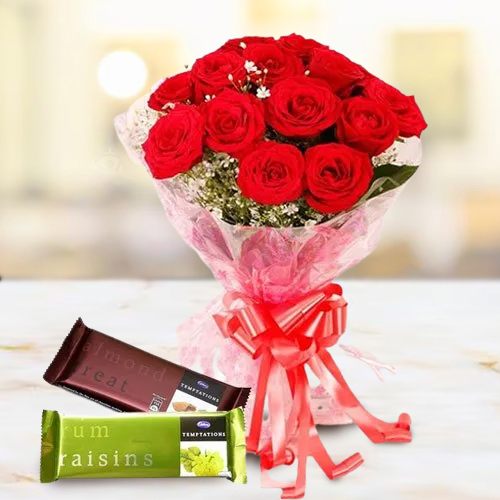 Order Bunch of Red Roses with Cadbury Temptations