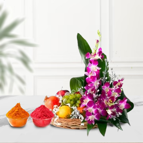 Splendid Flowers with mixed fresh Fruits