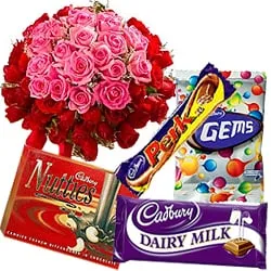 Order Rose Bouquet with Assorted Cadbury Chocolates