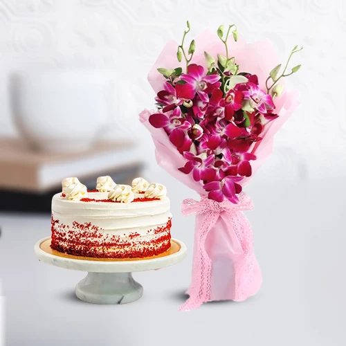 Deliver Cakes n Orchids Combo for Anniversary