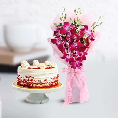 Amazing Cakes n Orchids Combo for Anniversary