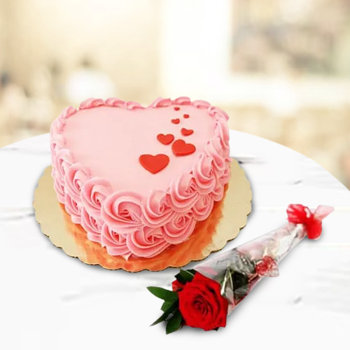 Luscious Strawberry Cake n Red Rose