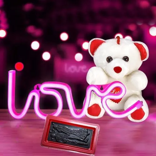 Gorgeous Neon Love Lamp with Chocolate n Teddy for Valentine