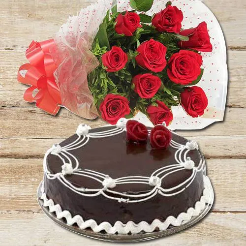 Floral Devotion Red Rose Bunch with Red Velvet Cake