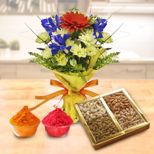 Radiant Seasonal Flowers with Dry Fruits