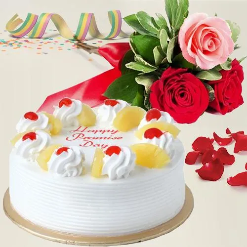Lip Smacking Pineapple Cake with Lovely Red N Pink Rose Posy