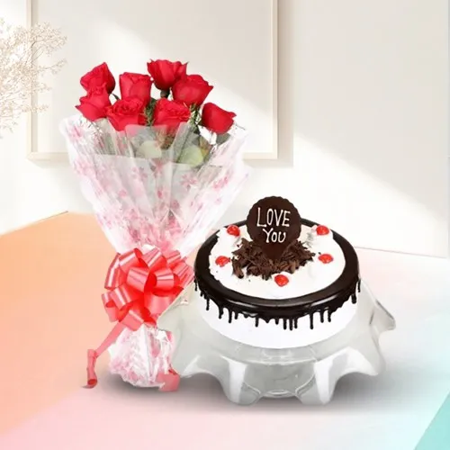 Mesmerizing Red Roses N Black Forest Combo