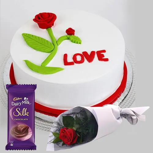 Delicious Vanilla Cake with Single Red Rose N Cadbury Silk