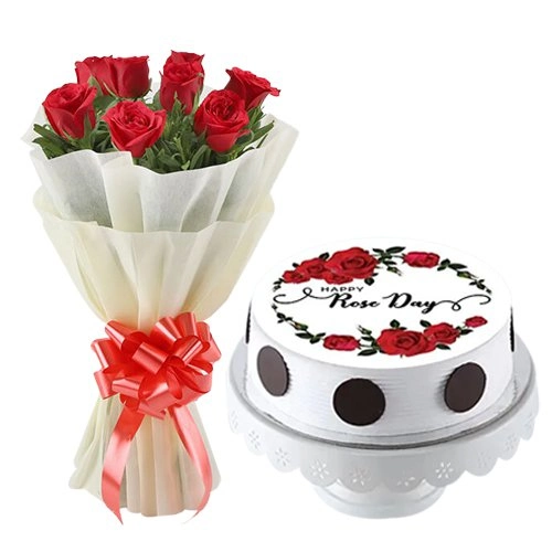 Rosy Delight Gift Combo of Personalized Cake with Roses