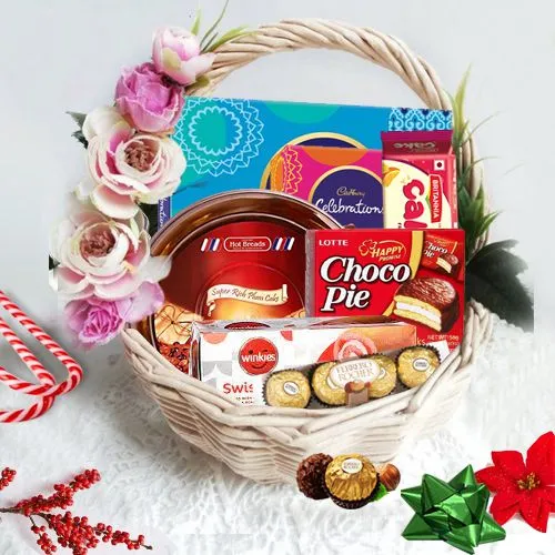 Excellent Connoisseurs Choice Gift Basket with Swiss Roll for Xmas