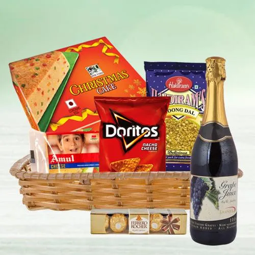 The More The Merrier Xmas Gift Basket with Fruit Wine n Cake