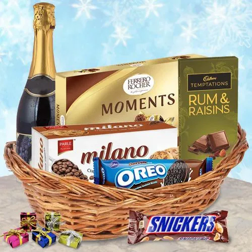 All-Time Classic Fruit Wine, Chocolate n Cookie Gift Basket