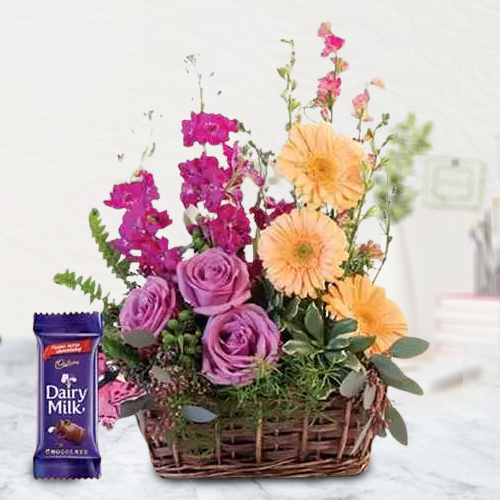 Buy Flower Arrangement with Cadbury Celebration Chocolate Box