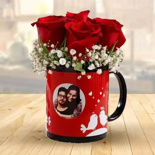 Aroma of Love Gift of Red Roses in Personalized Photo Coffee Mug