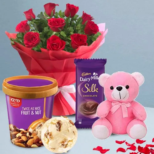 Velvety Love of Kwality Walls Fruit n Nut Ice Cream, Roses, Teddy n Cadbury Silk