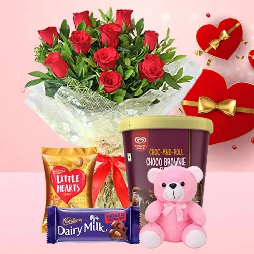 Special Roses, Kwality Walls Brownie Fudge Ice Cream, Delectables n Teddy Combo