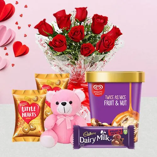 Expressive Roses with Kwality Walls Fruit n Nut Ice Cream, Teddy n Delectables