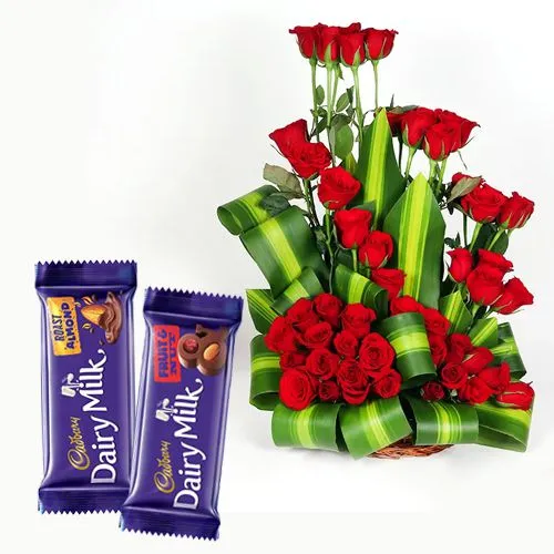 Forever Delight Red Roses Basket n Cadbury Silk Combo