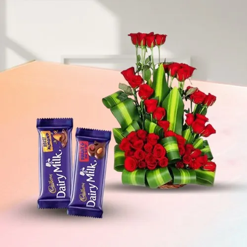 Forever Delight Red Roses Basket n Cadbury Silk Combo