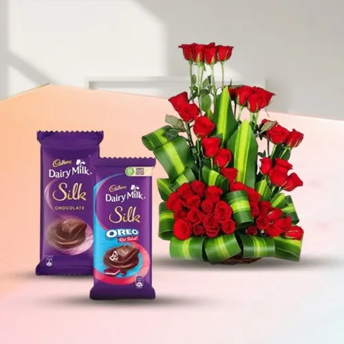 Pristine Love Red Roses Arrangement with Cadbury Silk Pair