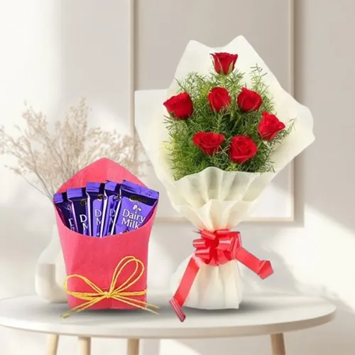 Classy Combo of Red Roses Bouquet with Cadbury Dairy Milk