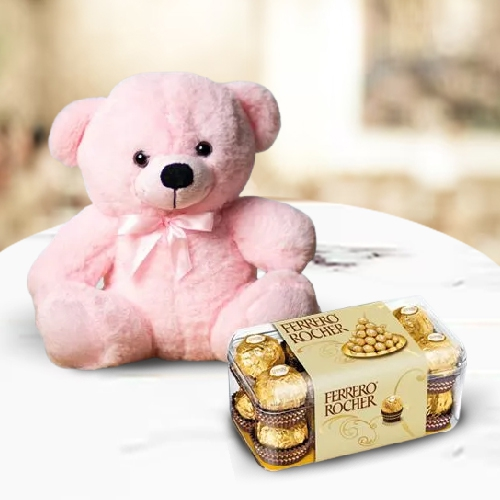 Adorable Teddy n Ferrero Rocher Box Combo for Valentine