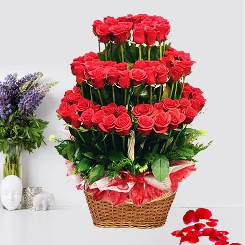 Spectacular 100 Red Roses Layer Arrangement
