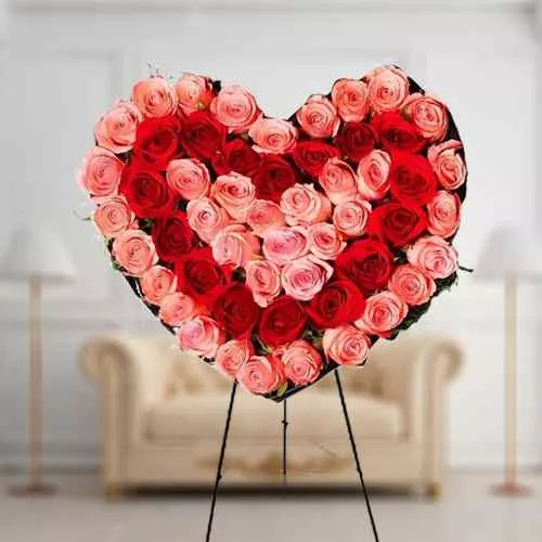 Lovely Heart Shape Arrangement of 50 Mixed Roses