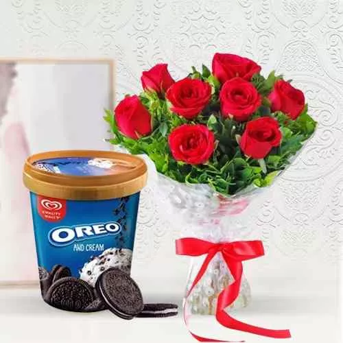 Send Kwality Walls Oreo Ice Cream Tub with Red Roses