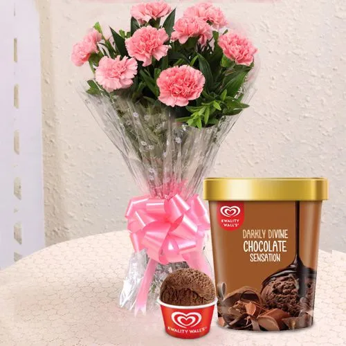 Send Pink Carnations with Chocolate Ice-Cream from Kwality Walls