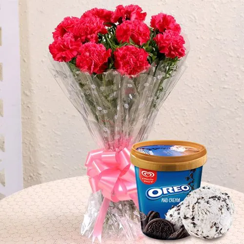 Shop Red Carnations Bouquet with Oreo Ice-Cream from Kwality Walls