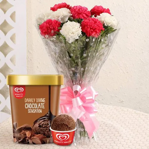 Send Dreamy Assorted Carnations with Chocolate Ice-Cream