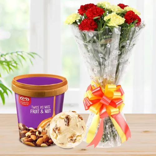 Get Assorted Carnations with Fruit n Nut Ice-Cream 