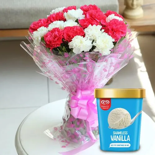 Shop Pink n White Carnations with Vanilla Ice Cream 