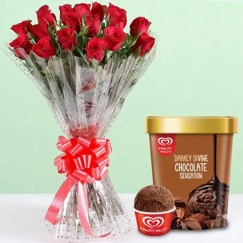 Book Fresh Red Rose Bouquet with Chocolate Ice-Cream from Kwality Walls