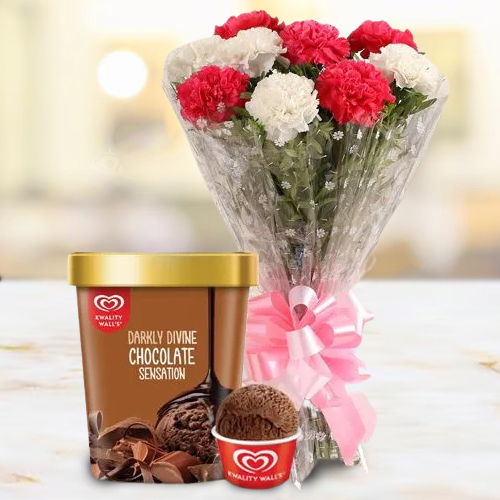 Send Mix Color Carnations Bouquet with Chocolate Ice-Cream from Kwality Walls