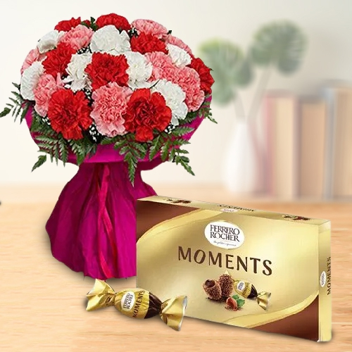 Graceful Bouquet of Mixed Carnations With Ferrero Rocher Moments