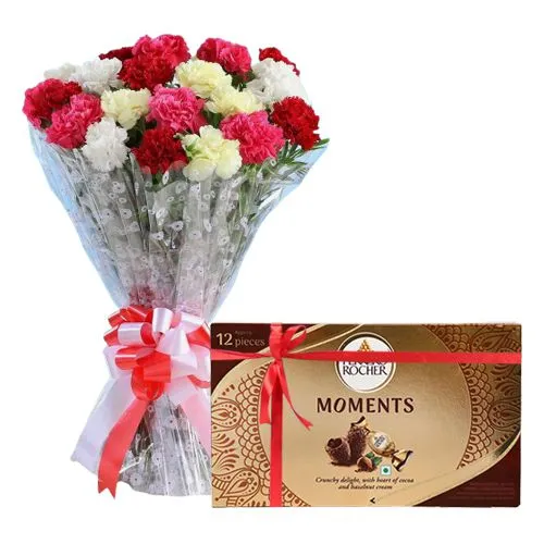 Enchanting Mixed Carnations Bouquet with Ferrero Rocher Moments