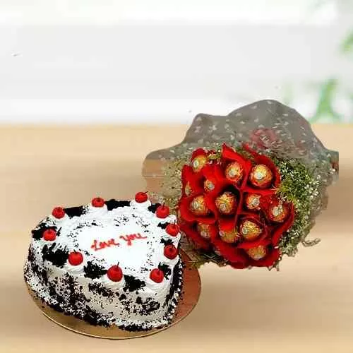 Send Ferrero Rocher Bouquet with BlackForest Cake