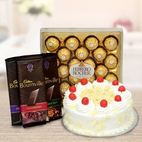 Deliver White Forest Cake with Assorted Chocolates