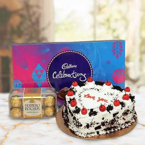 Send Heart Shape Cake with Ferrero Rocher and Cadbury Celebration Combo