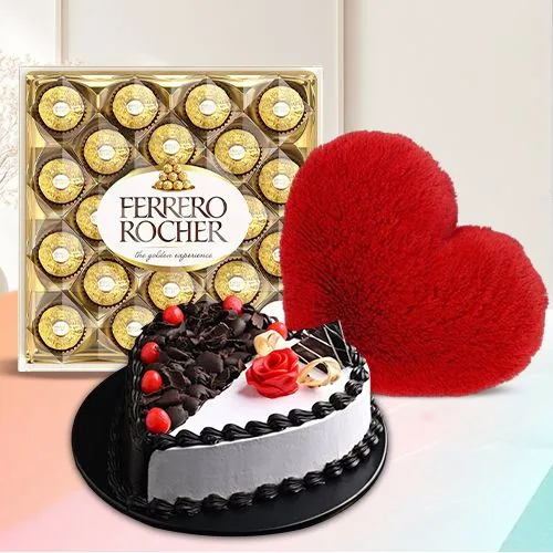 Deliver Heart Cake N Cushion with Ferrero Rocher