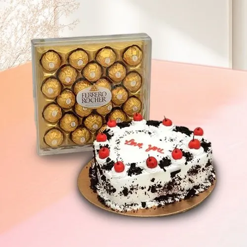 Send Ferrero Rocher with Heart Shape Black Forest Cake