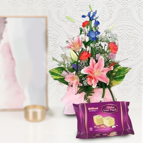 Send Seasonal flowers bouquet with Soan papri