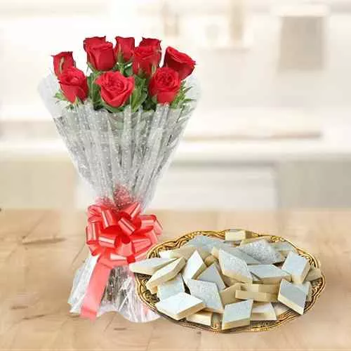 Darling Red Roses together with ambrosial Kaju Barfi